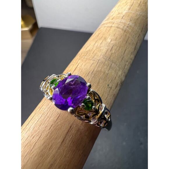 Amethyst and chrome diopside two toned sterling silver ring size 9 - Picture 8 of 10